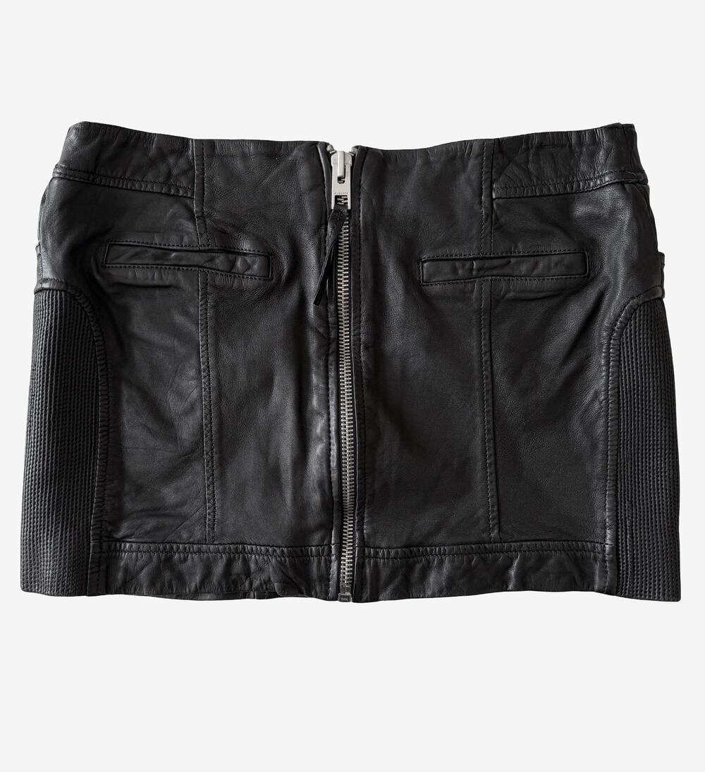 All Saints Leather Zip Mini Skirt Bikier Moto US 8